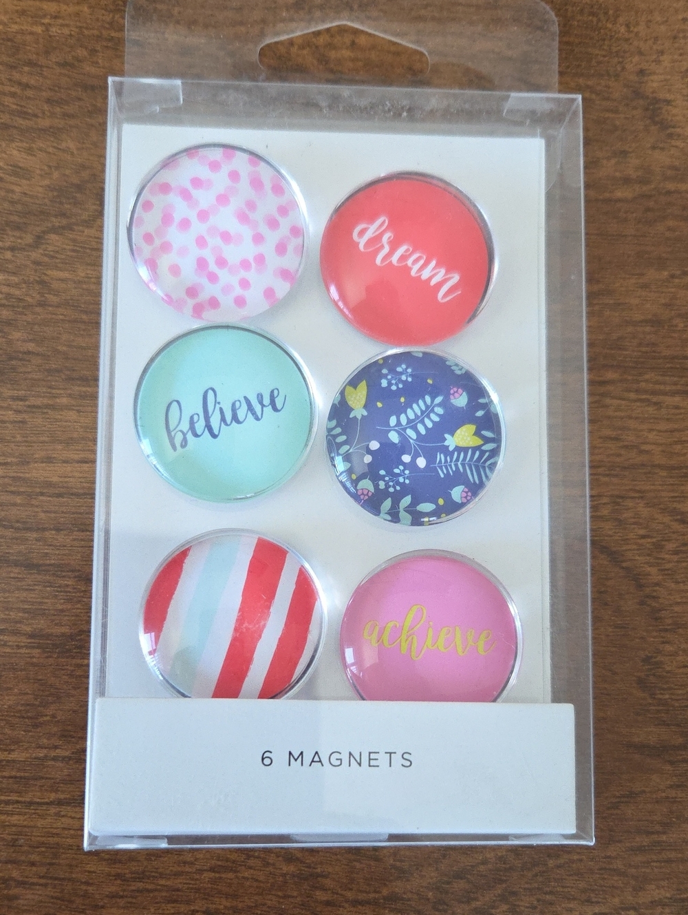 Set of 6 Inspirational Pink, Coral, Mint & Navy Glass Magnets